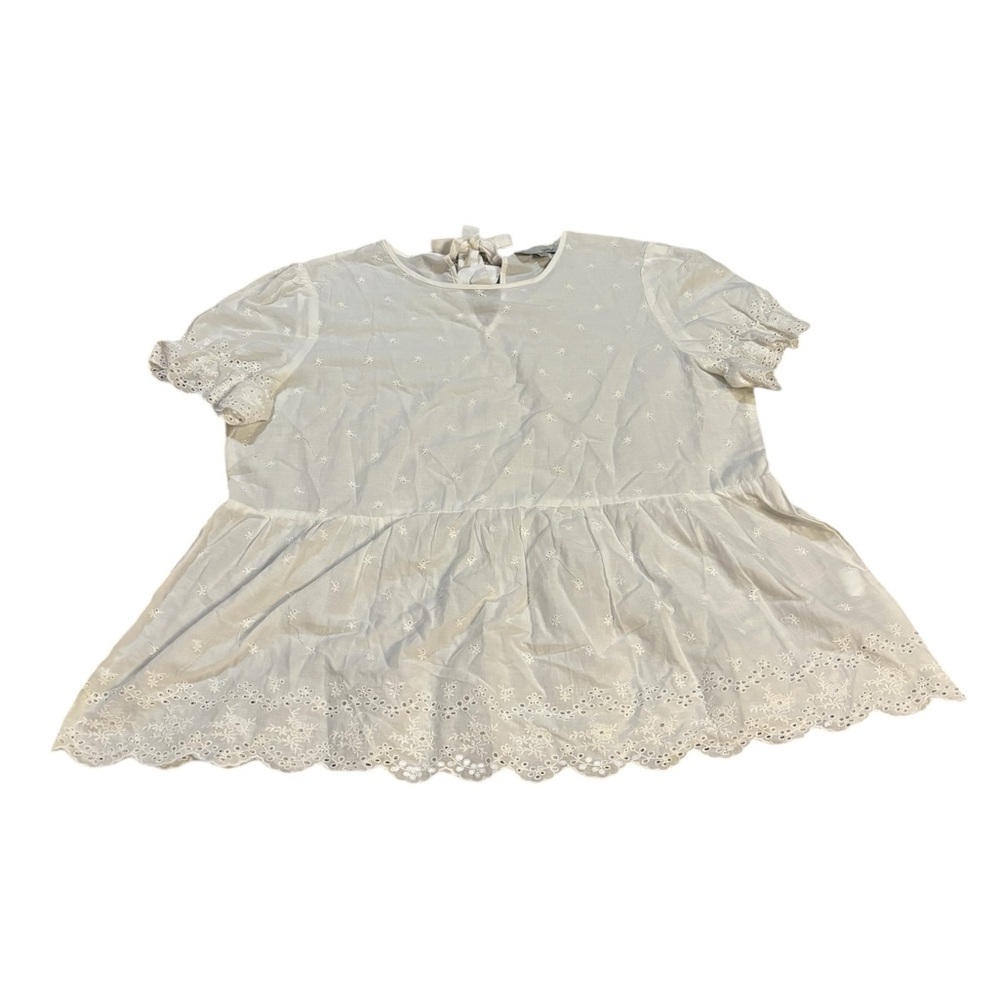 Luukse Lace Tie Neck Top White Size XL Lagenlook Lightweight Bohemian Lacy‎